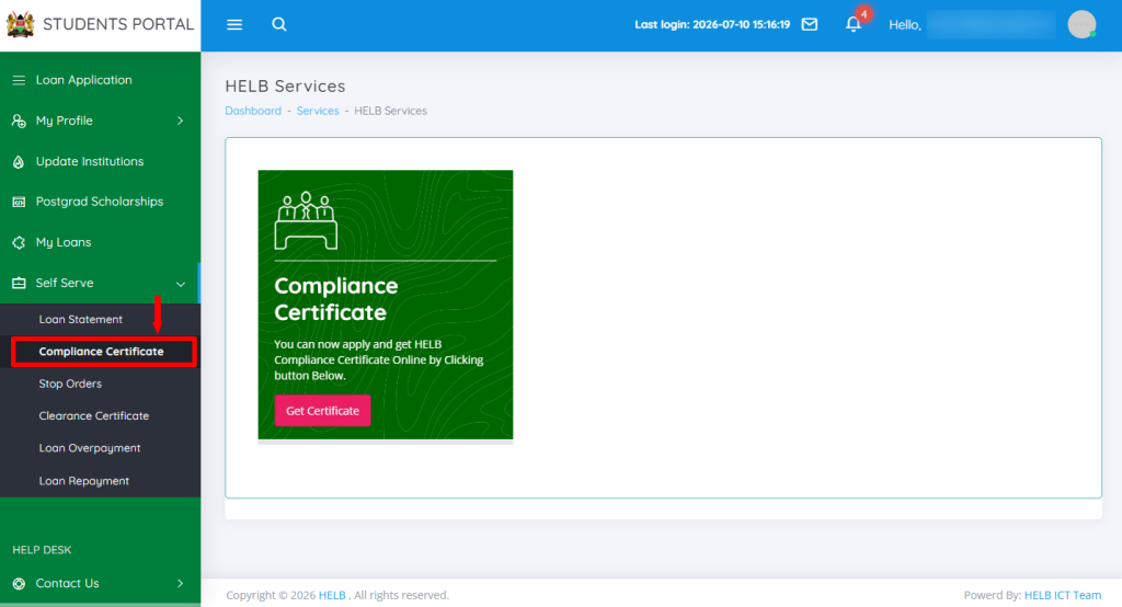 Click on Compliance Certificate