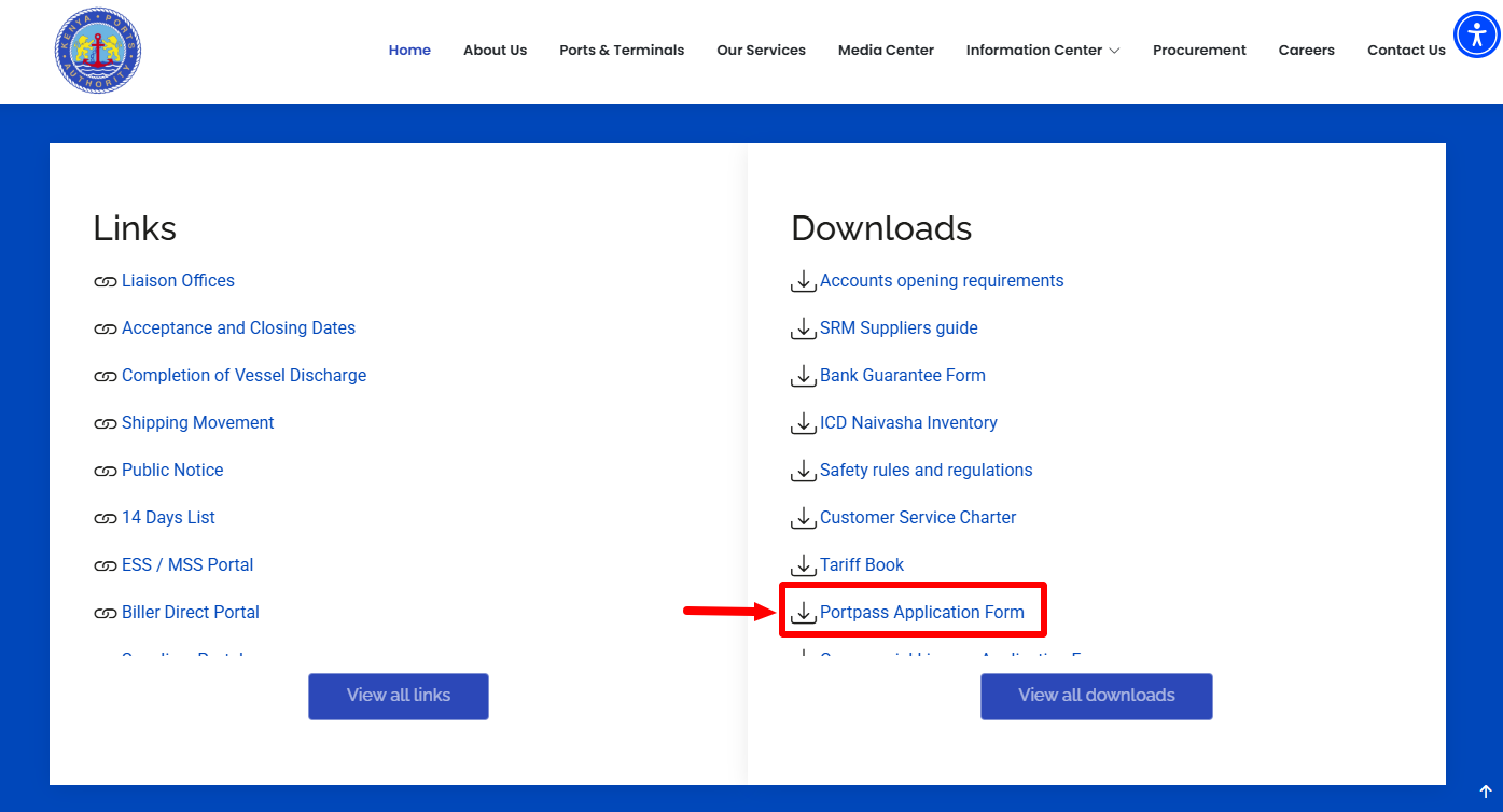 Click on Port Pass Application Form