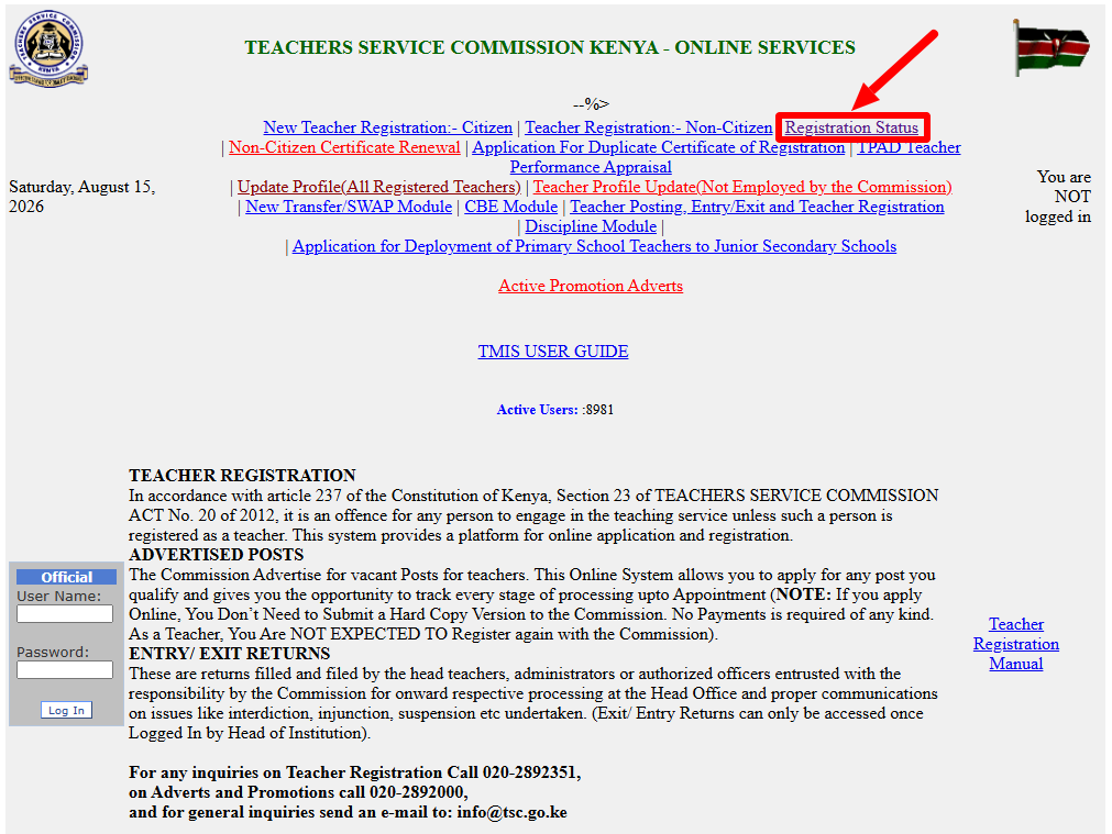 Click on Registration Status