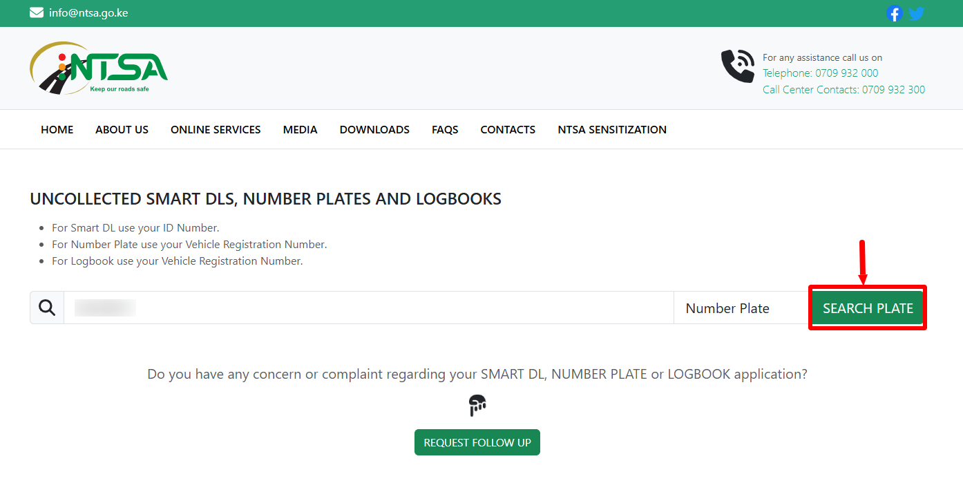 Click on Search Number Plate 