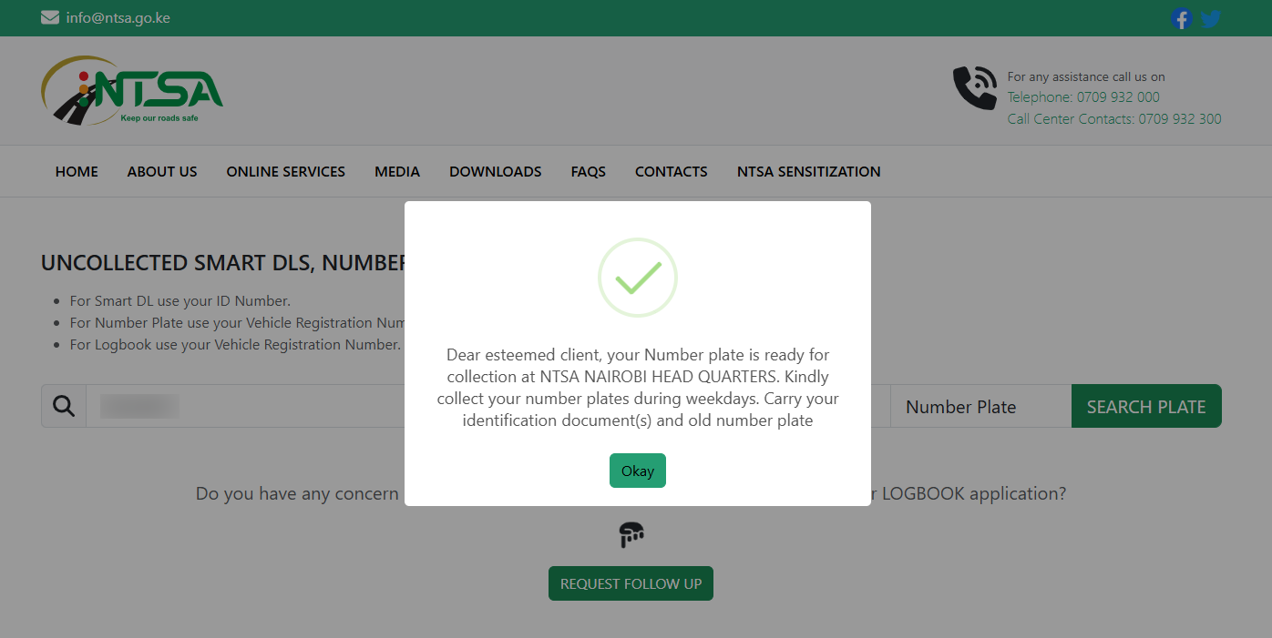 Number Plate Status at NTSA