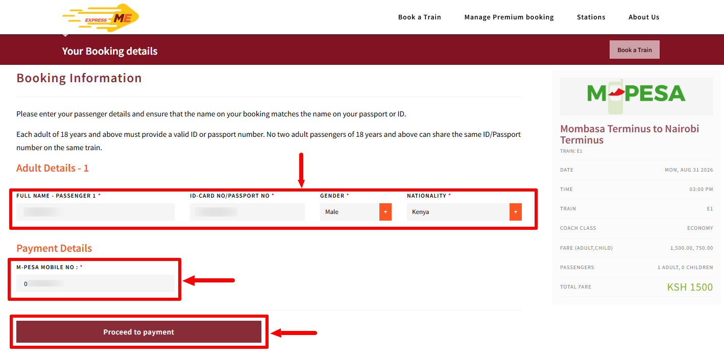 Passenger and Payment Details