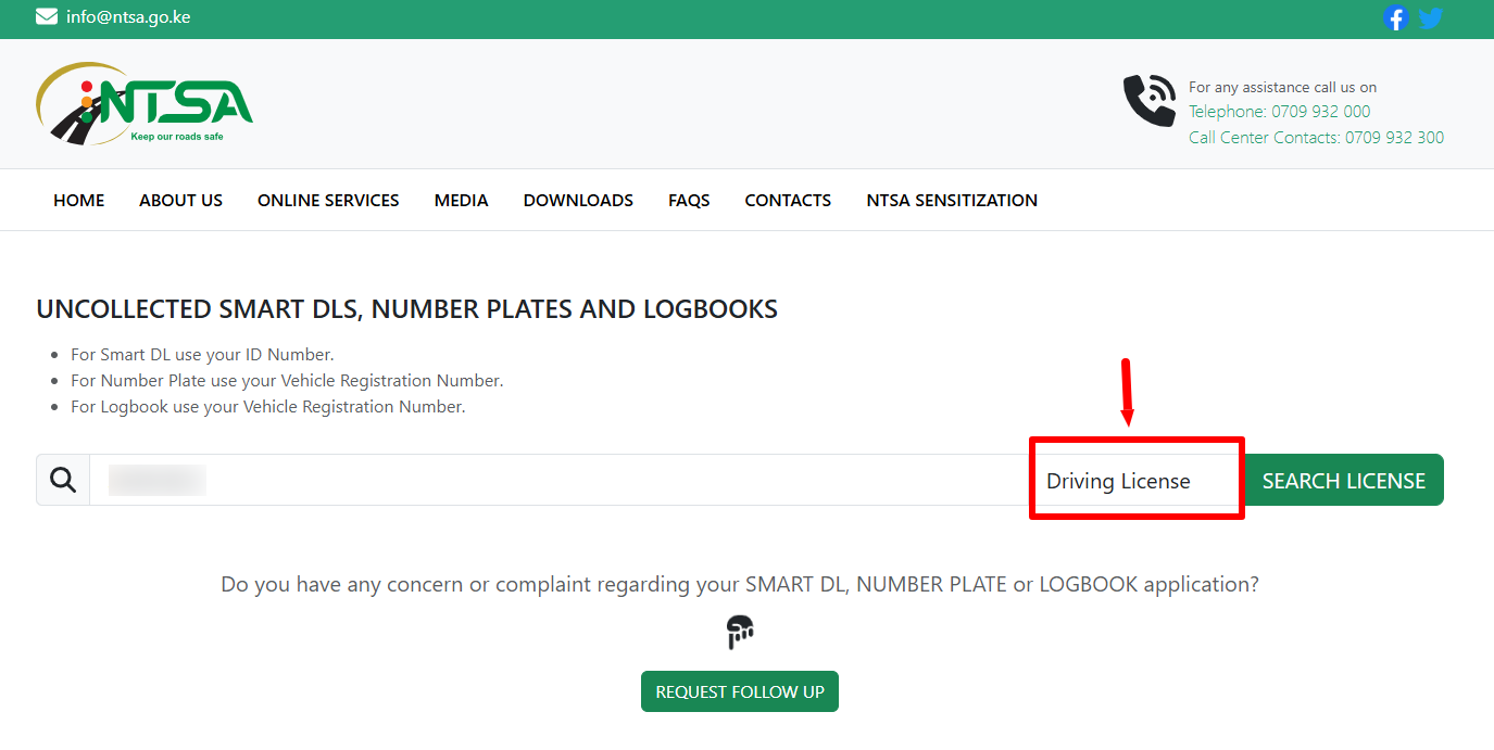 Select Option as Driving Licence