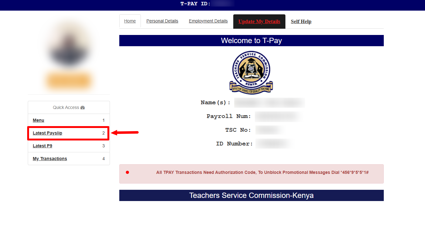 click on latest payslip