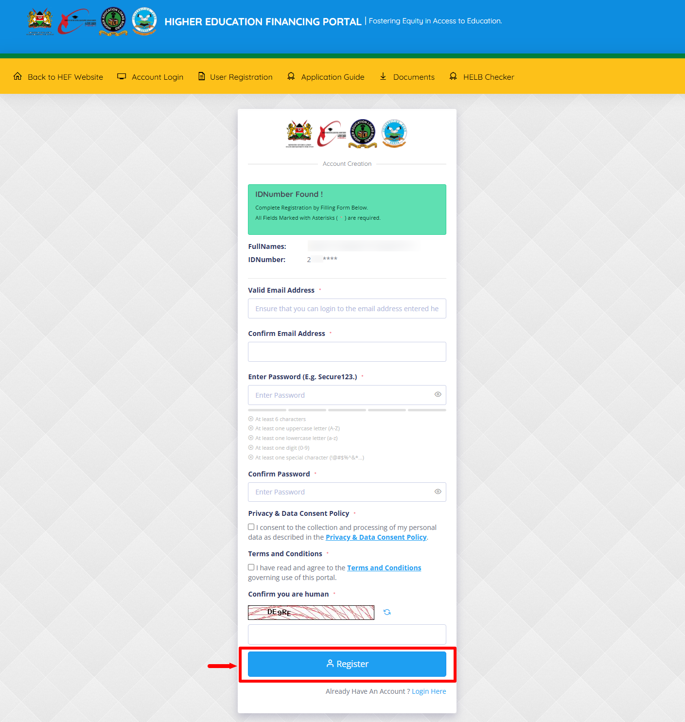 click on register button