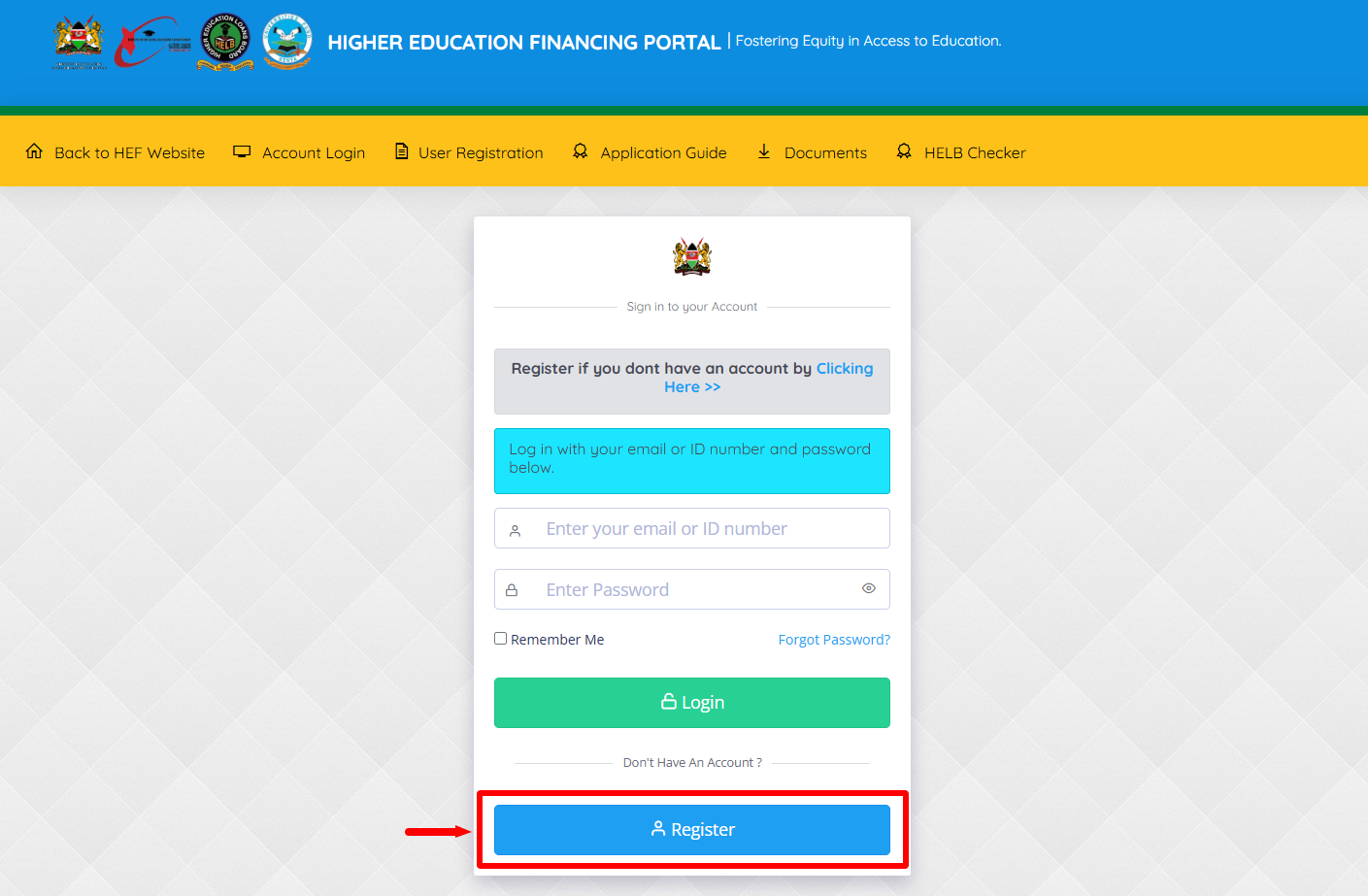 click on register button