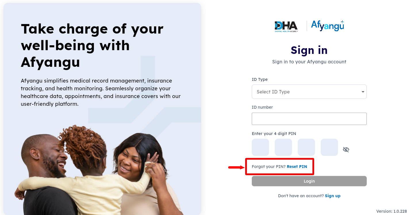 click on reset afyayangu pin