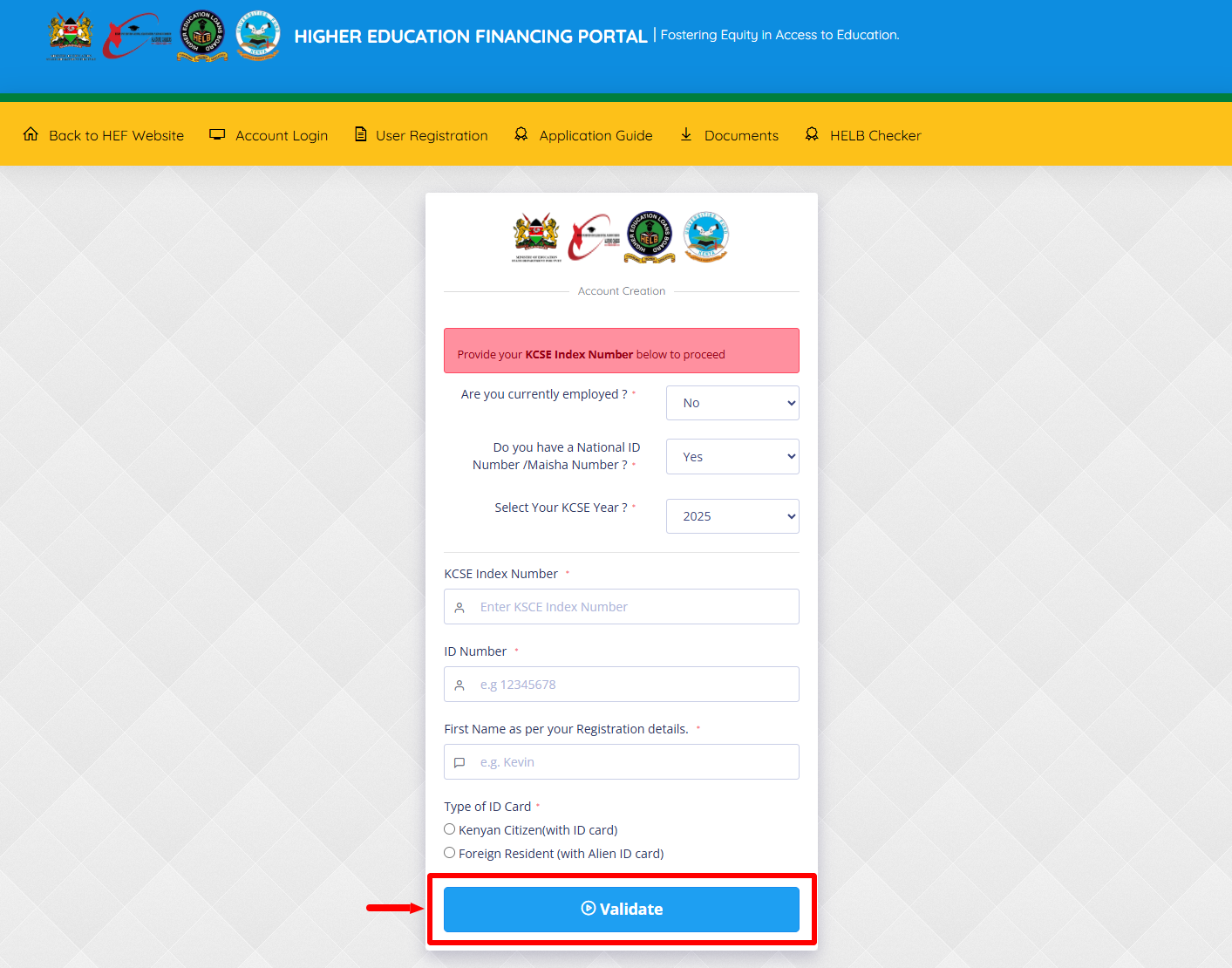 click on validate button