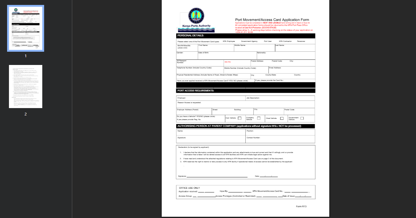 download kpa port pass application form