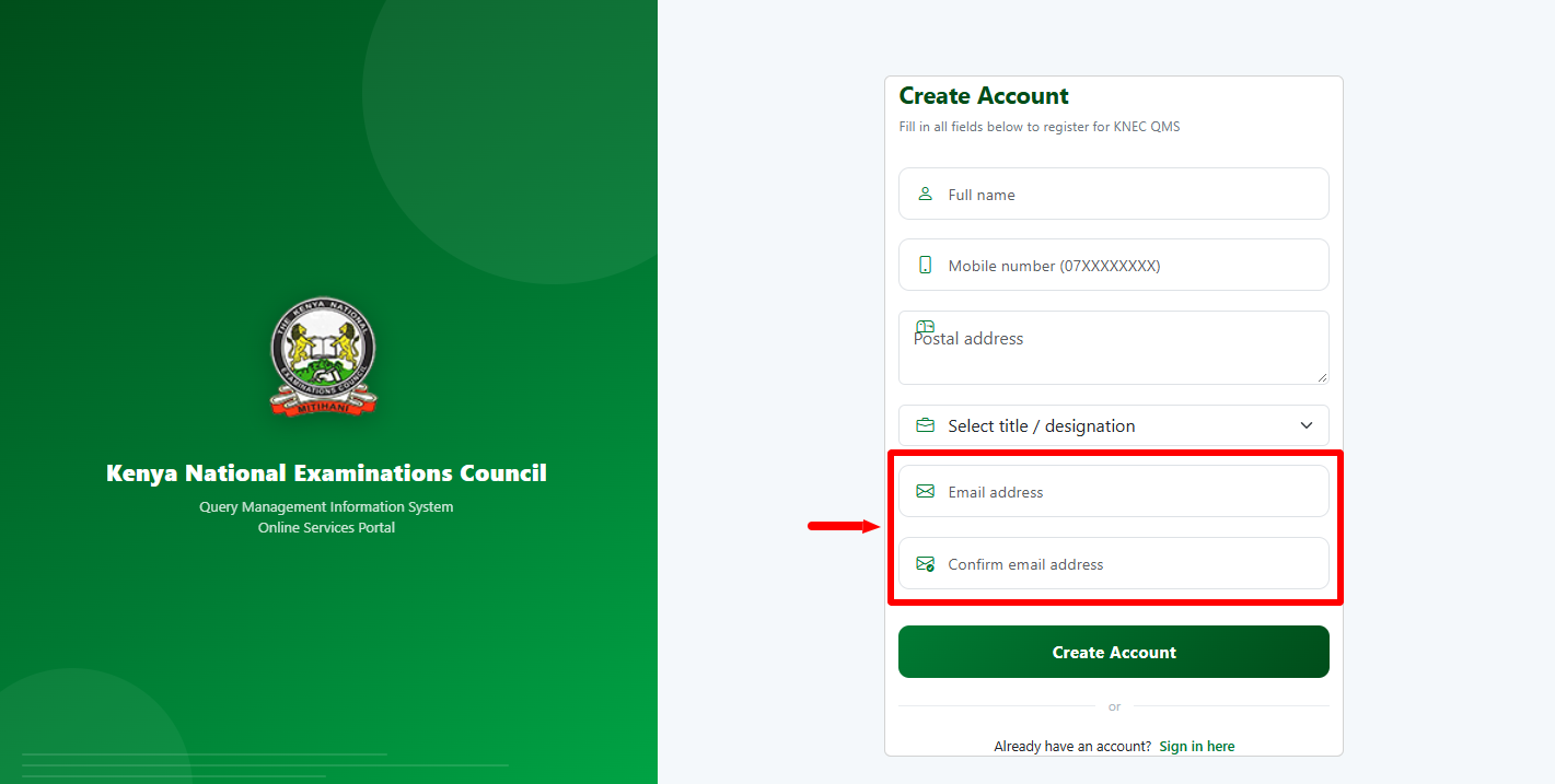 enter and confirm email address