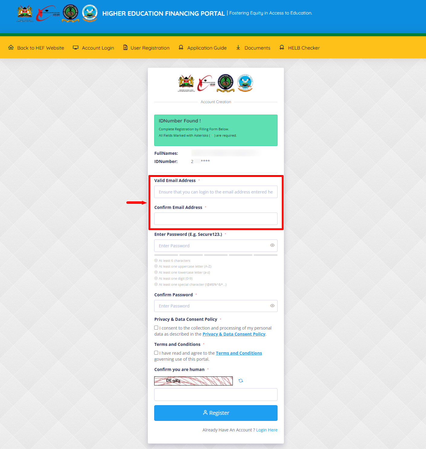 enter email address