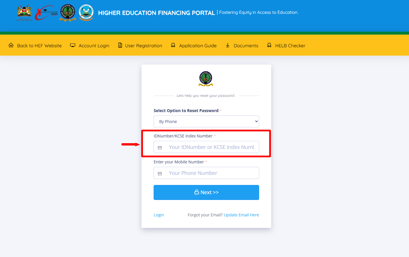 enter id number