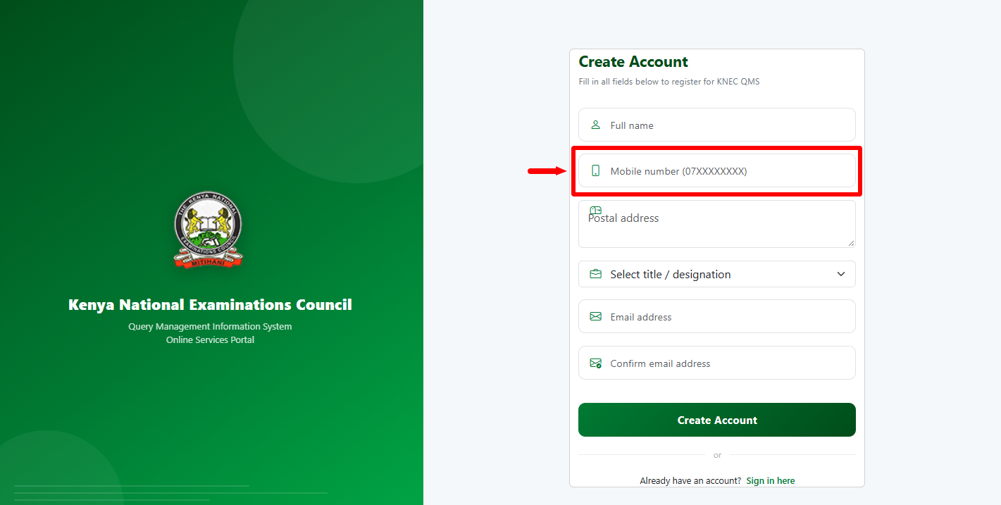 enter mobile number