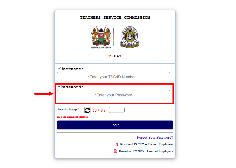 enter t-pay password