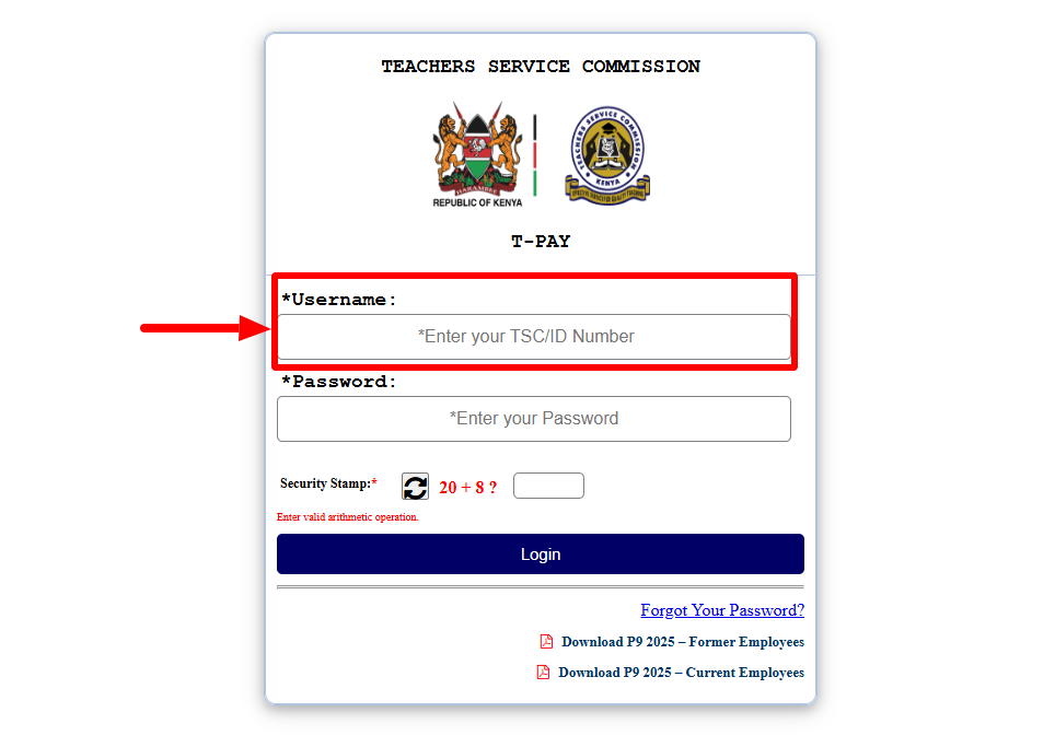 enter t-pay username