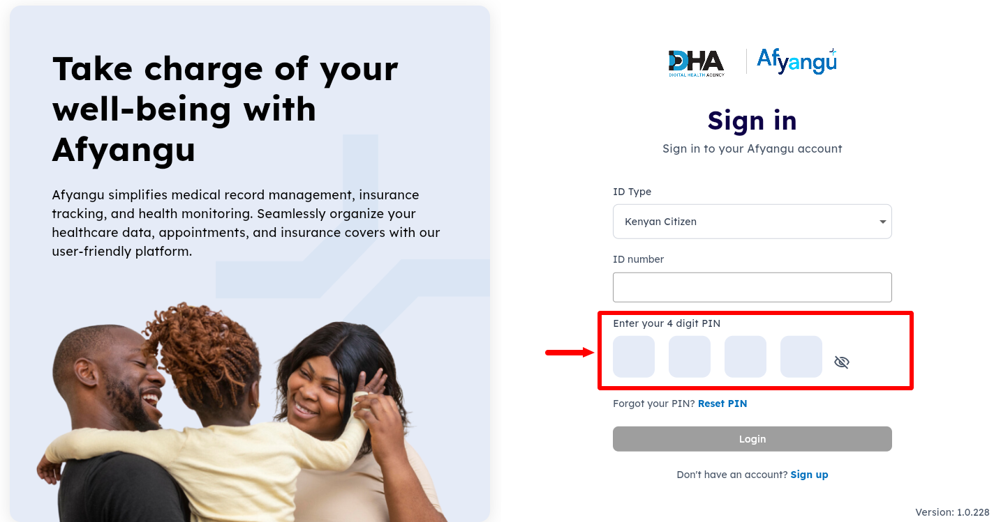 enter your 4 digit afyayangu pin