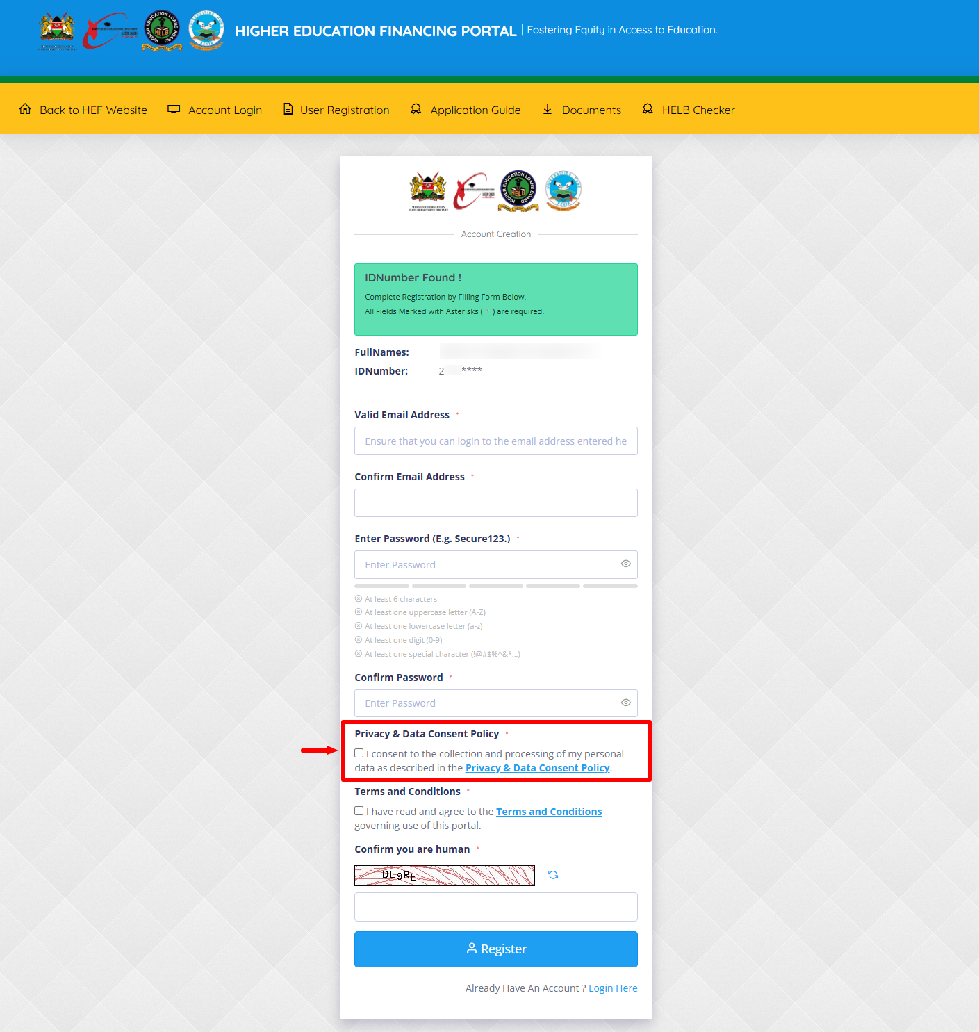 hef portal privacy and data consent policy