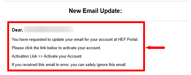 new hef portal email update