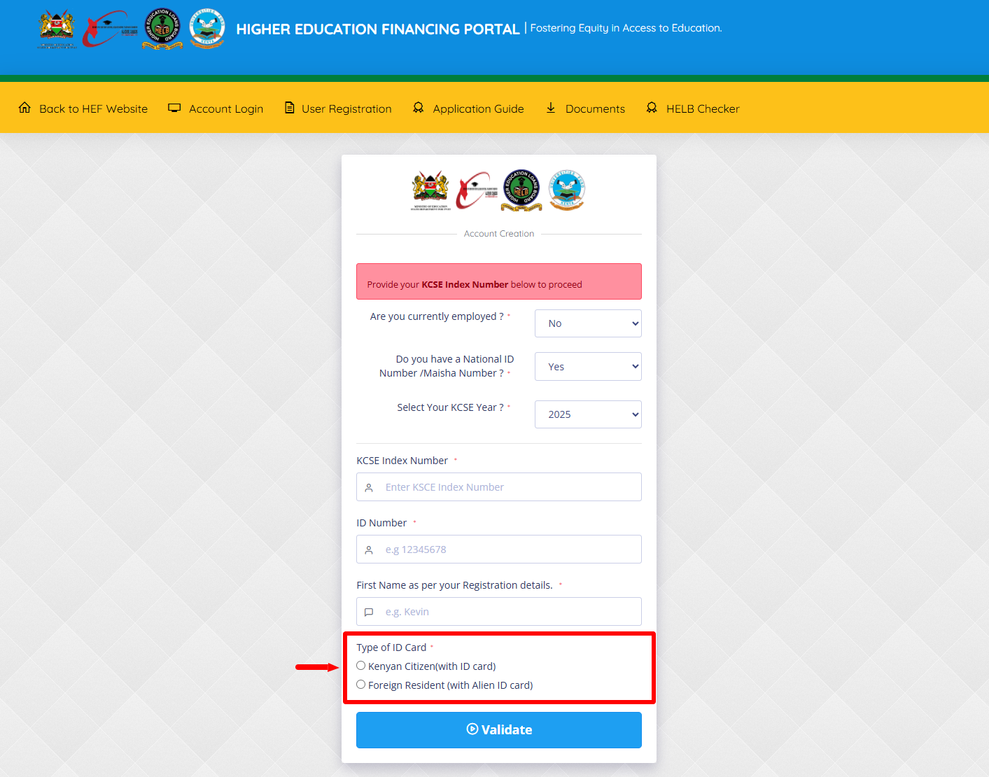 select type of id card
