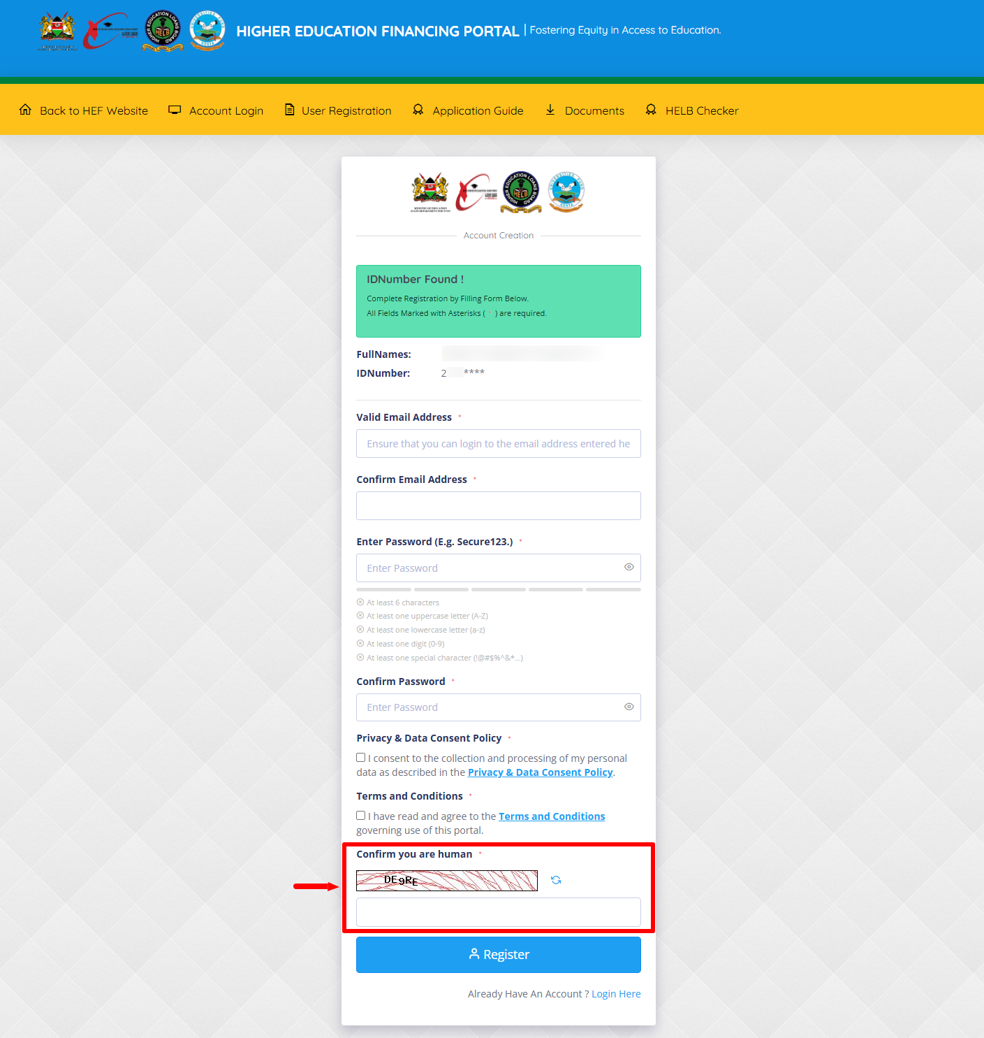 solve HEF Portal CAPTCHA challenge