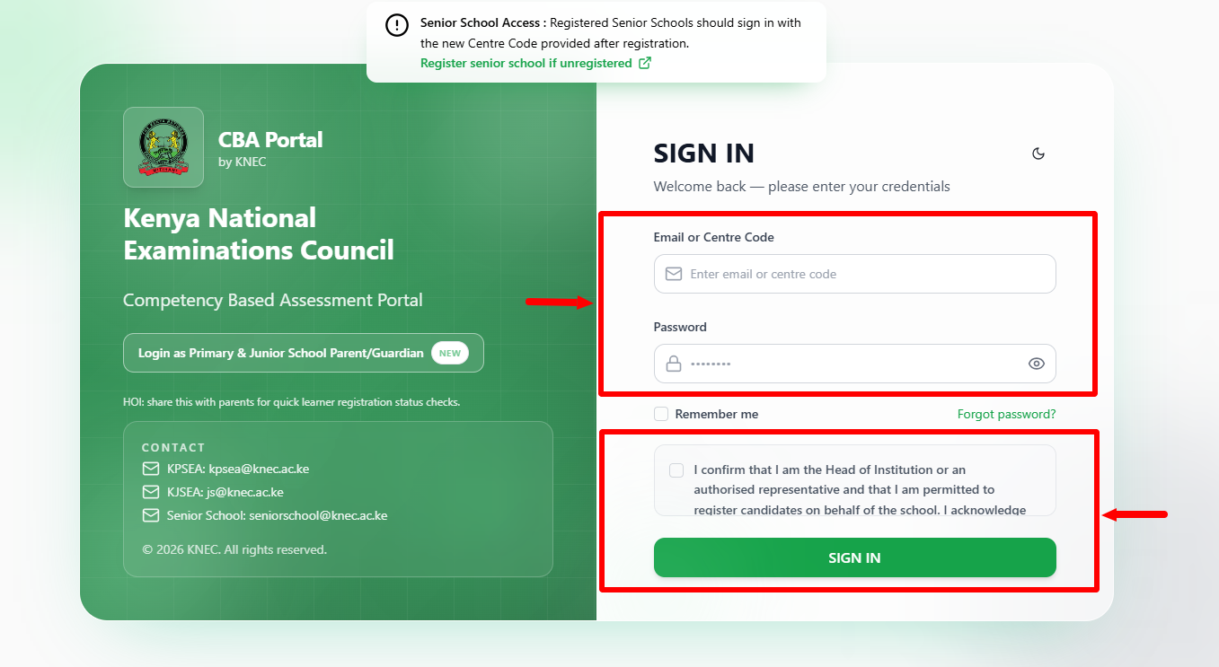 Reset KNEC CBA Portal Password