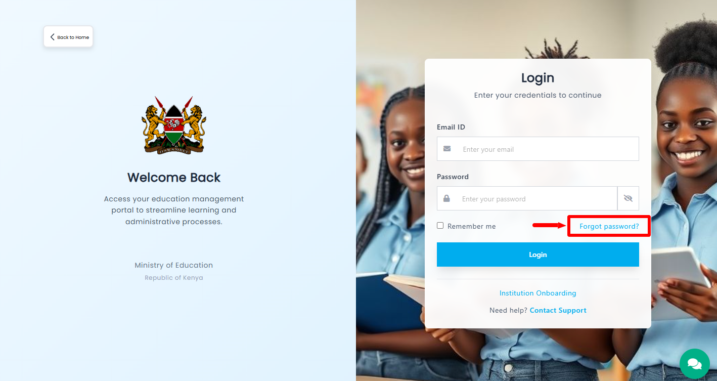 click forgot kemis password