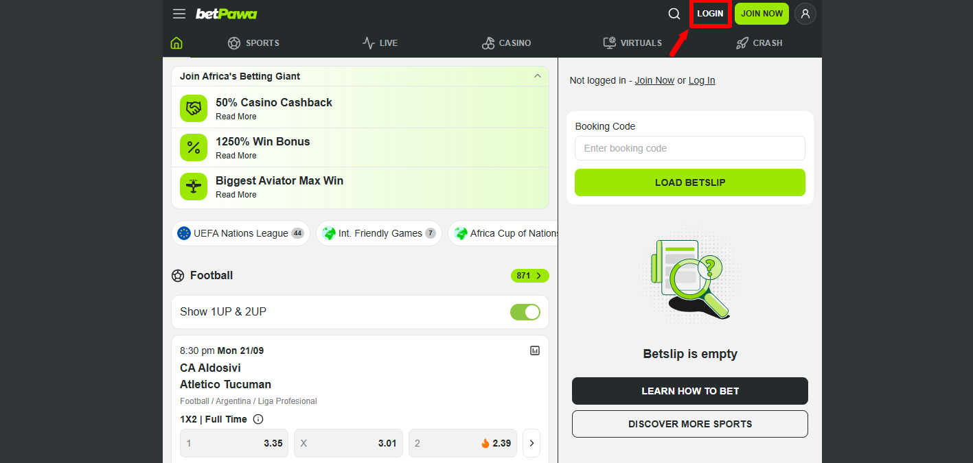 click on betpawa login button