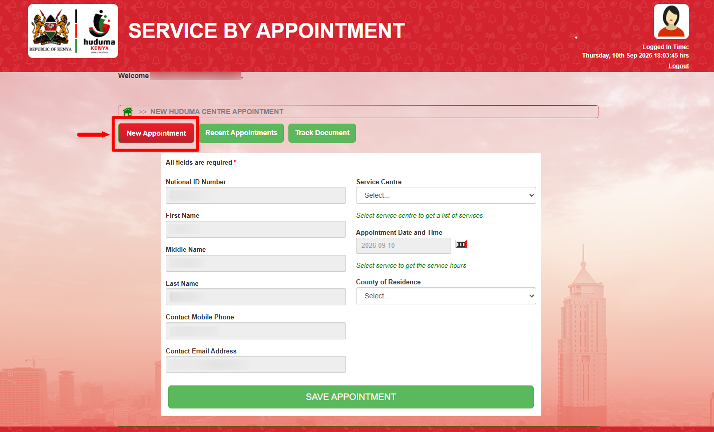 click on new appointment