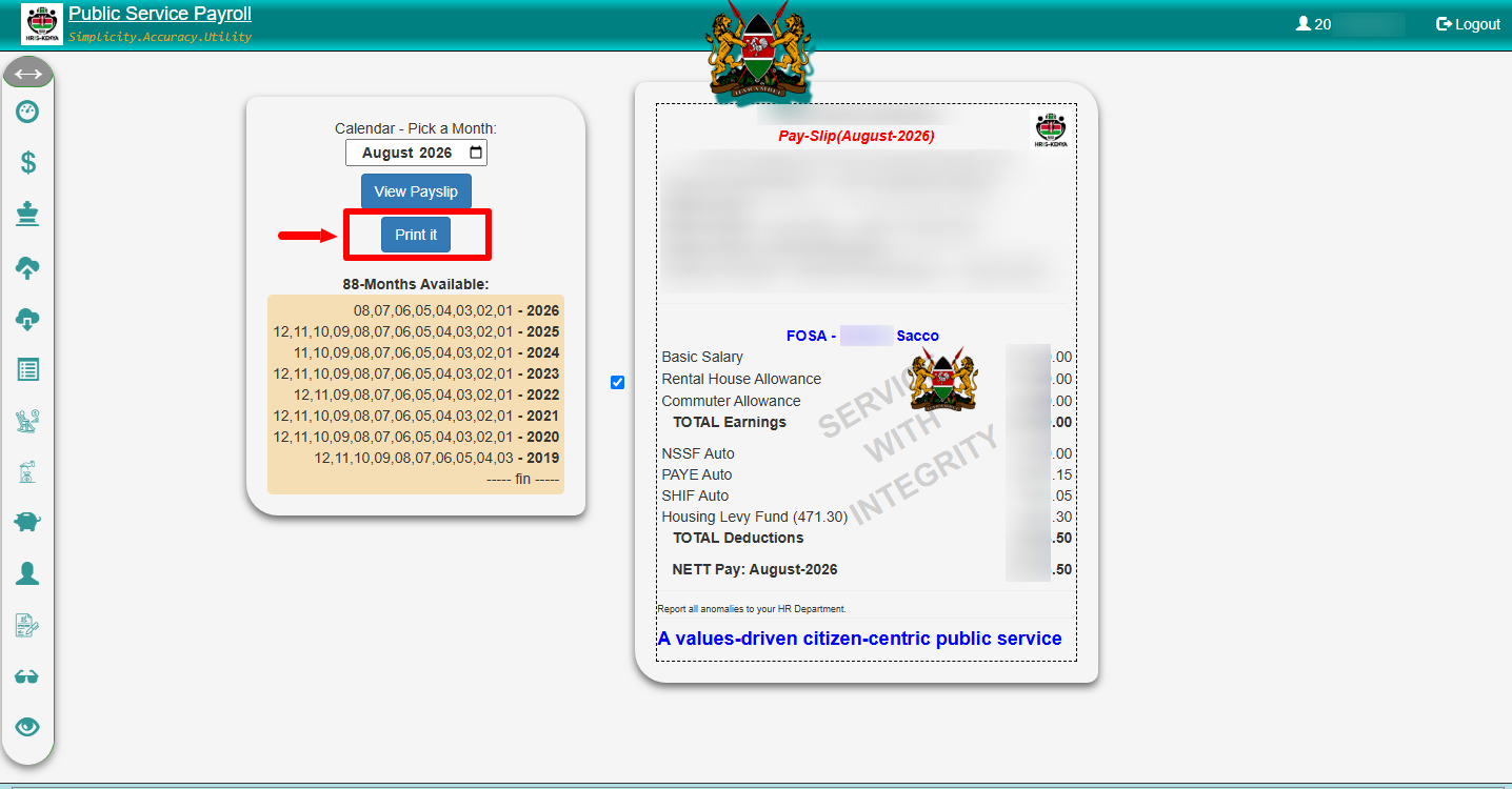 click on print ghris payslip