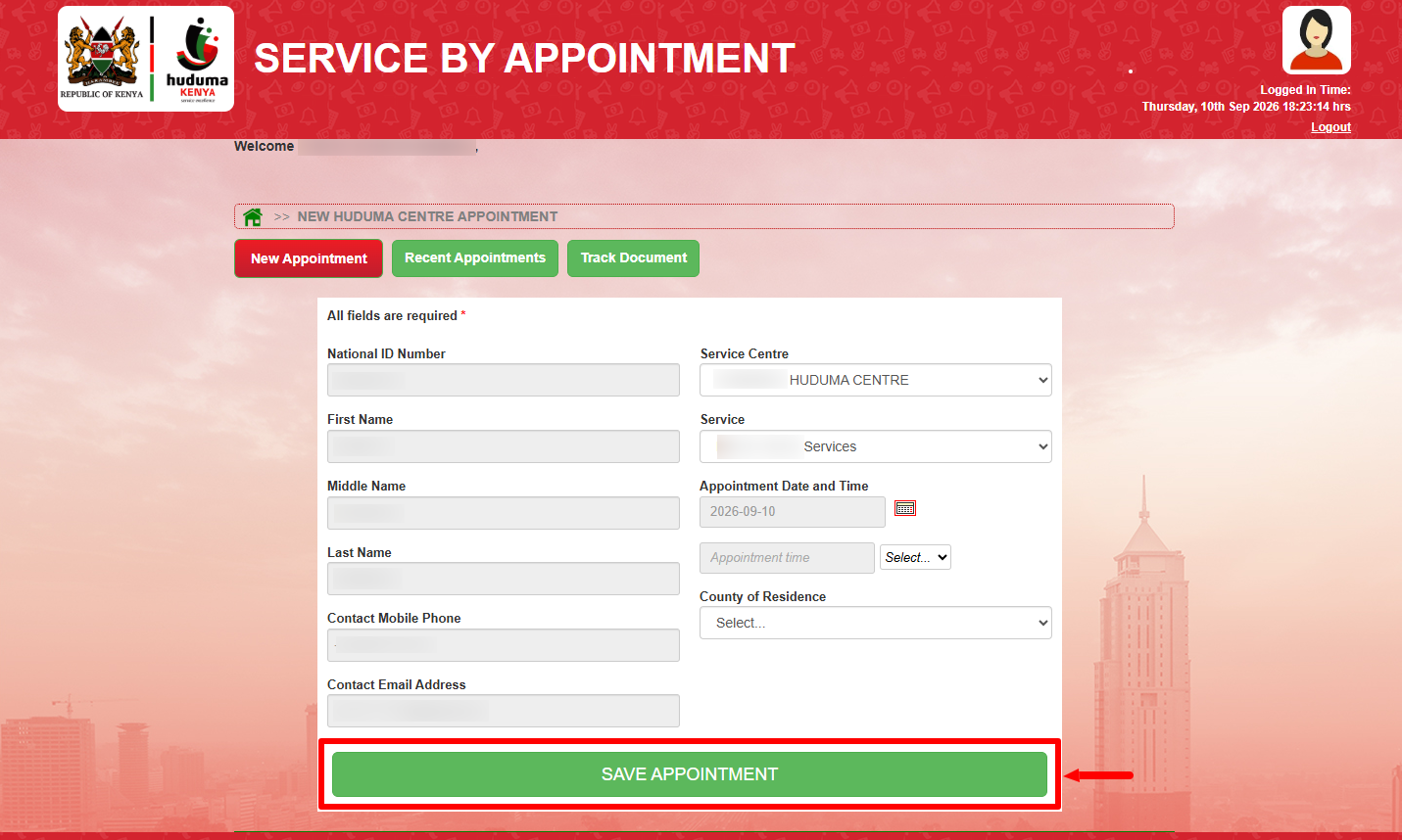 click save appointment