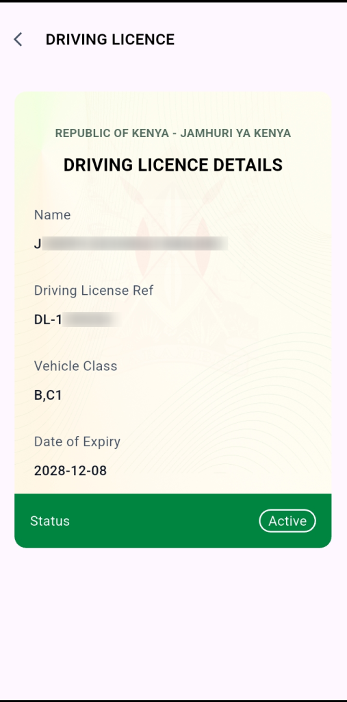 driving licence details