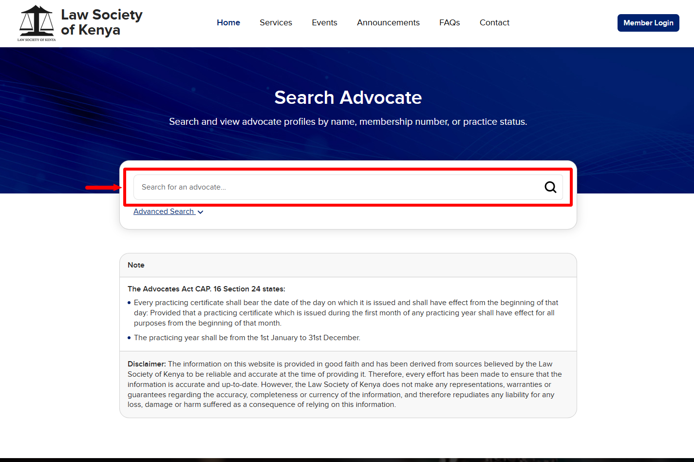 enter advocate name