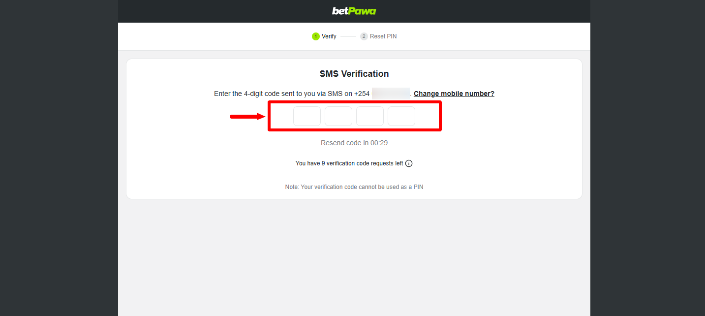 enter betpawa verification code