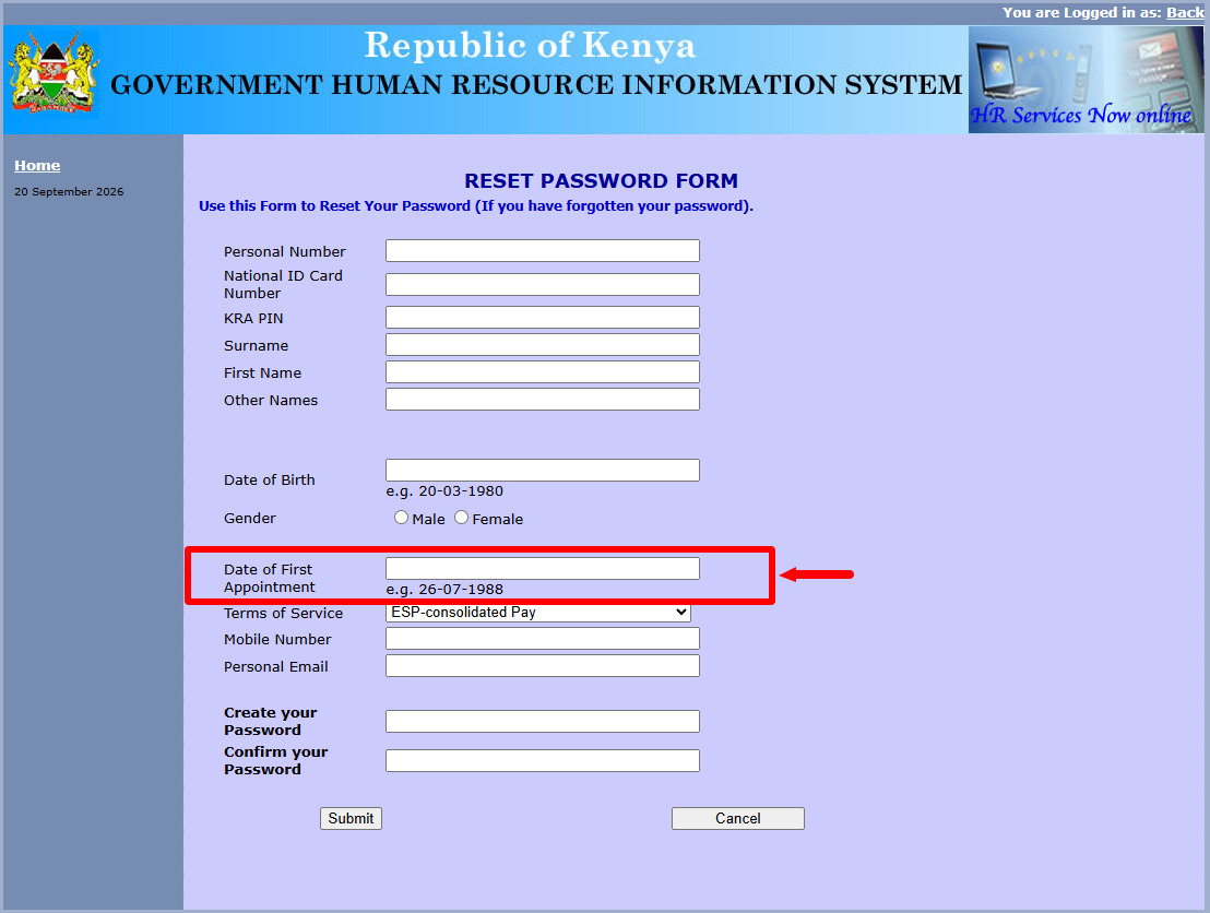 enter date of first appointment