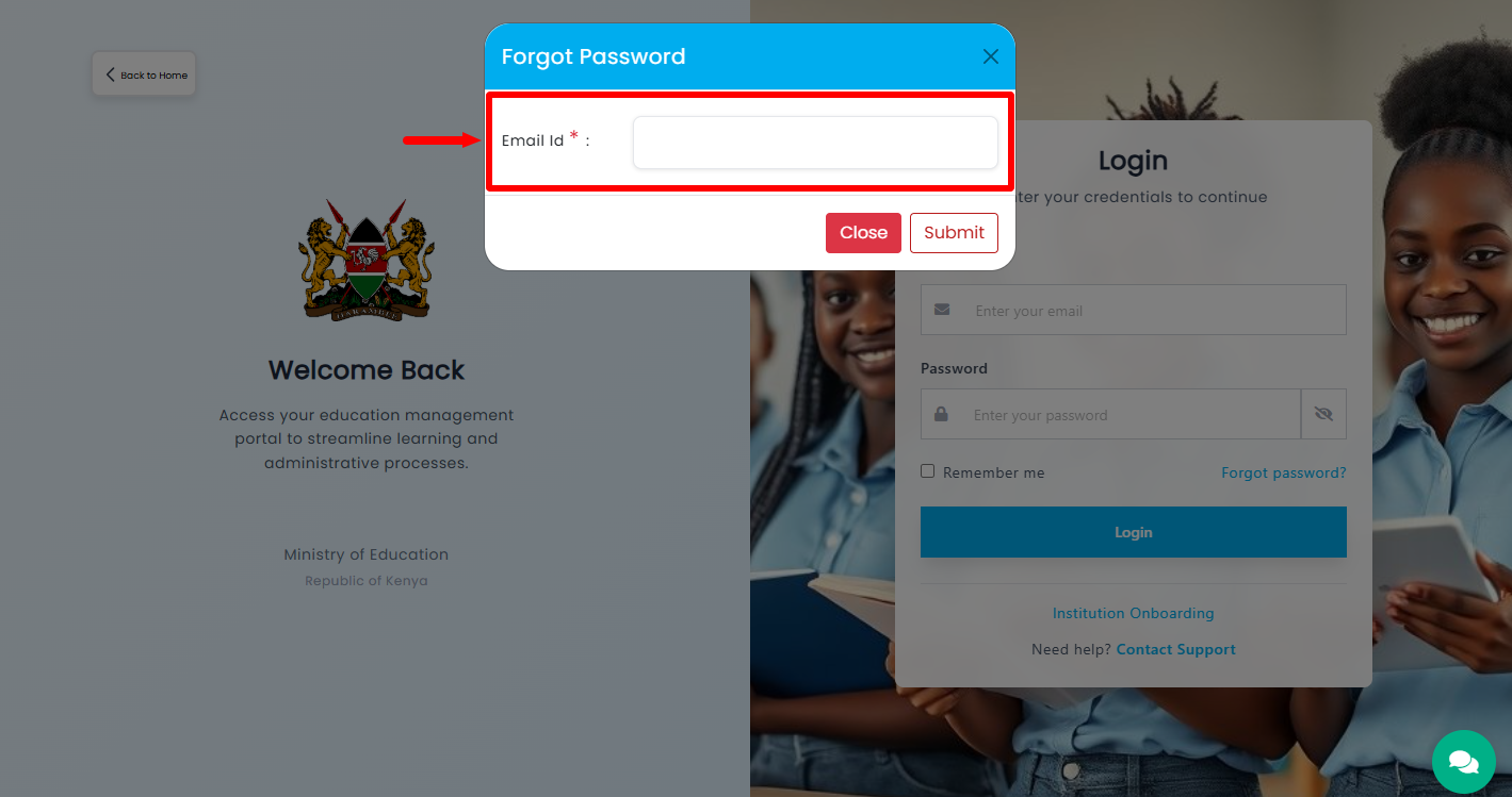 enter email address registered on KEMIS
