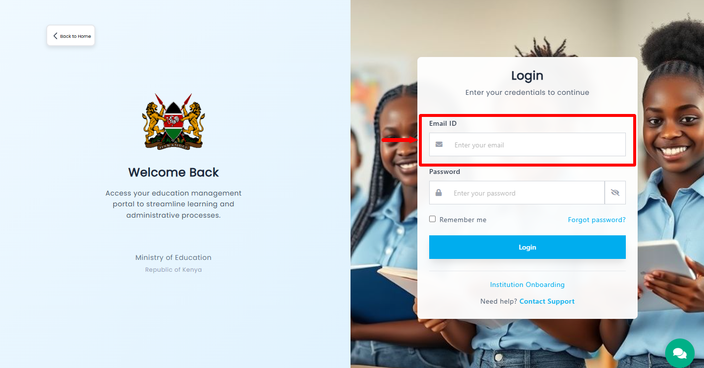 enter email address registered on kemis