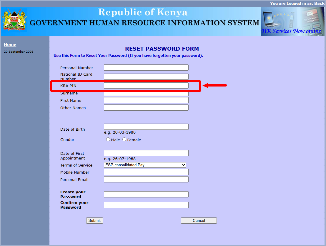 enter kra pin number