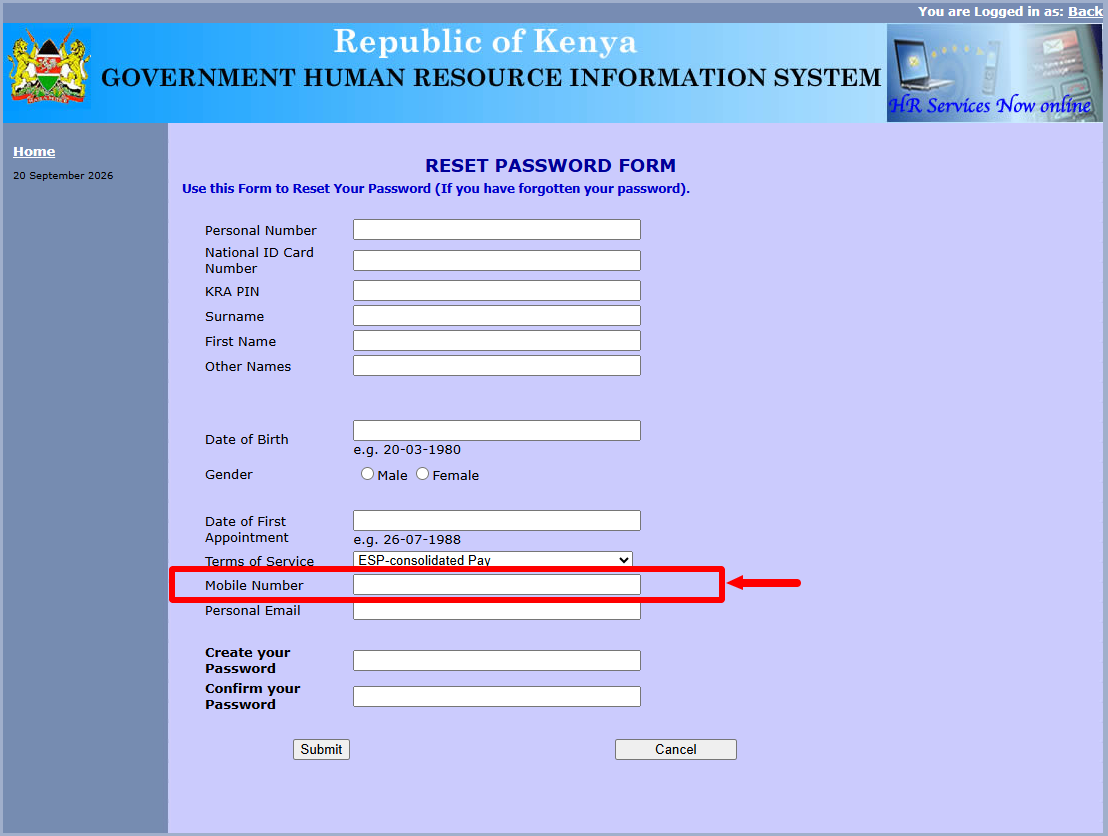 enter mobile number