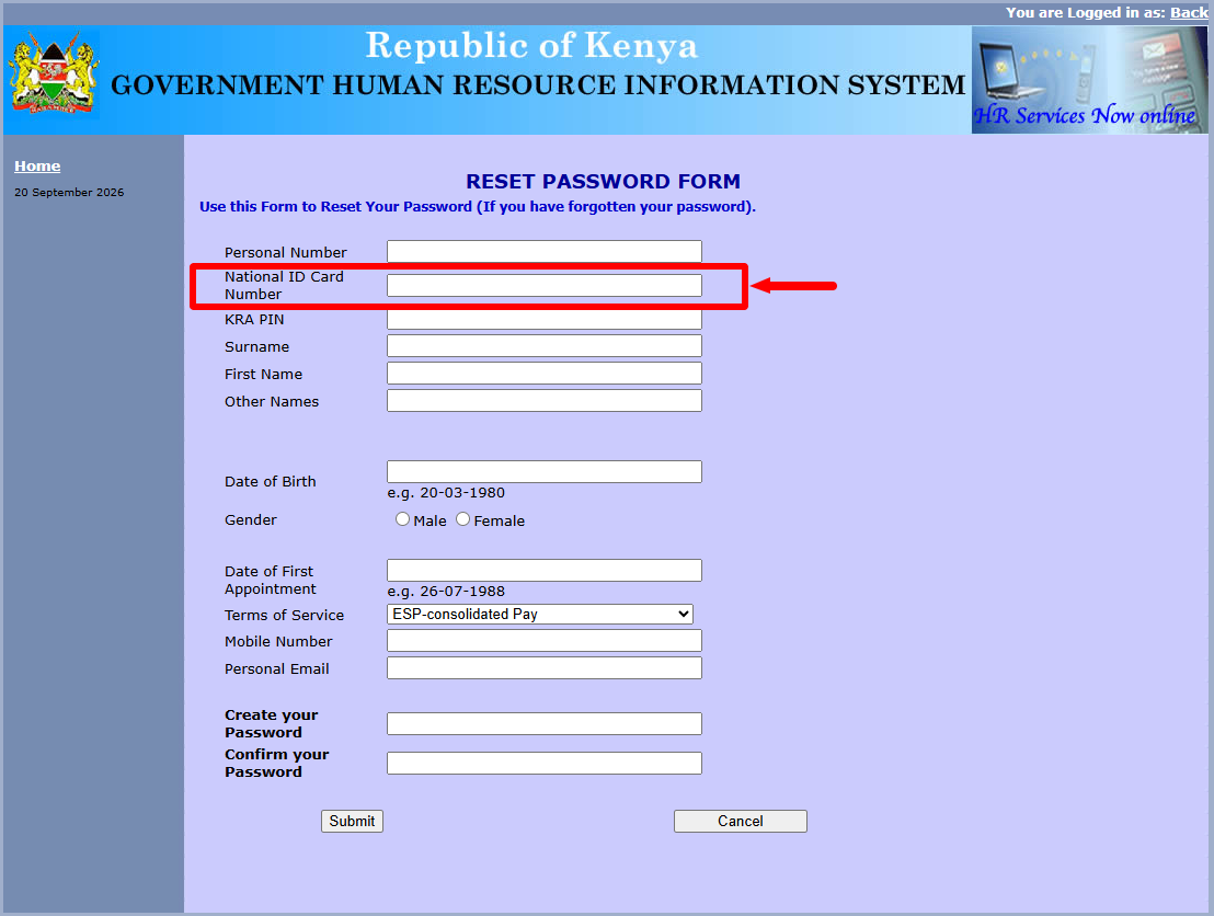 enter national id card number