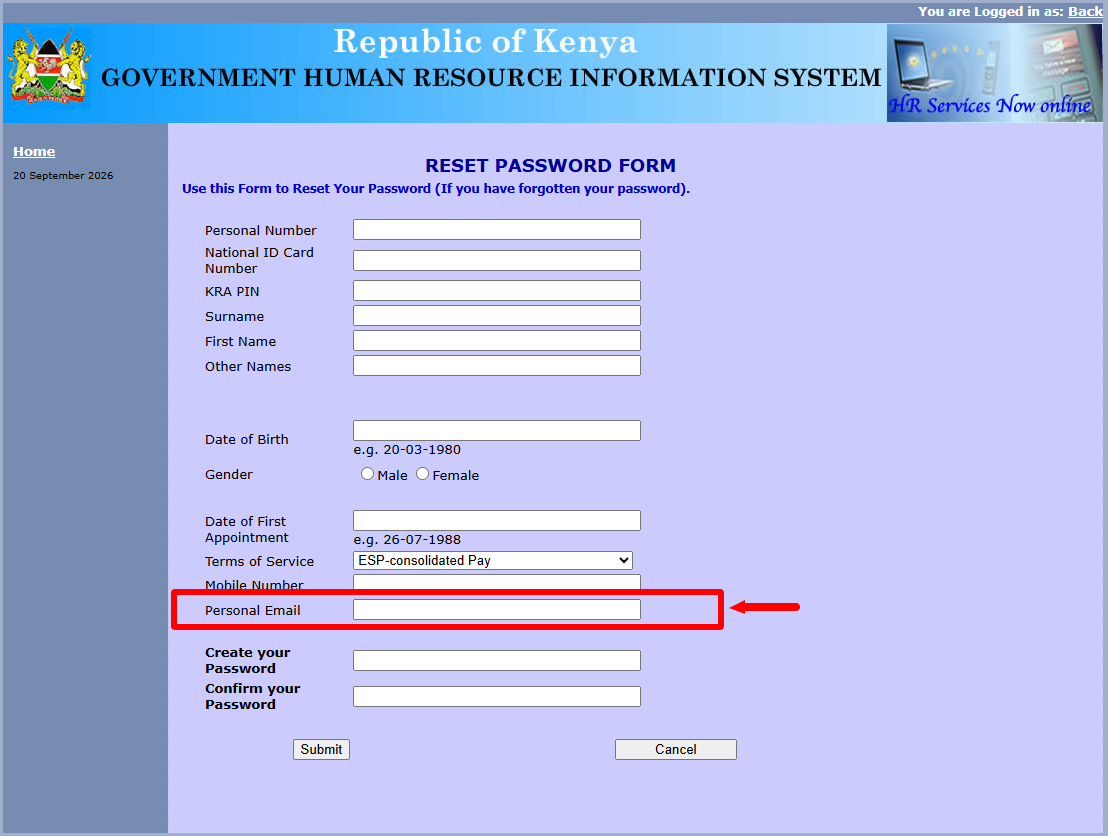 enter personal email address