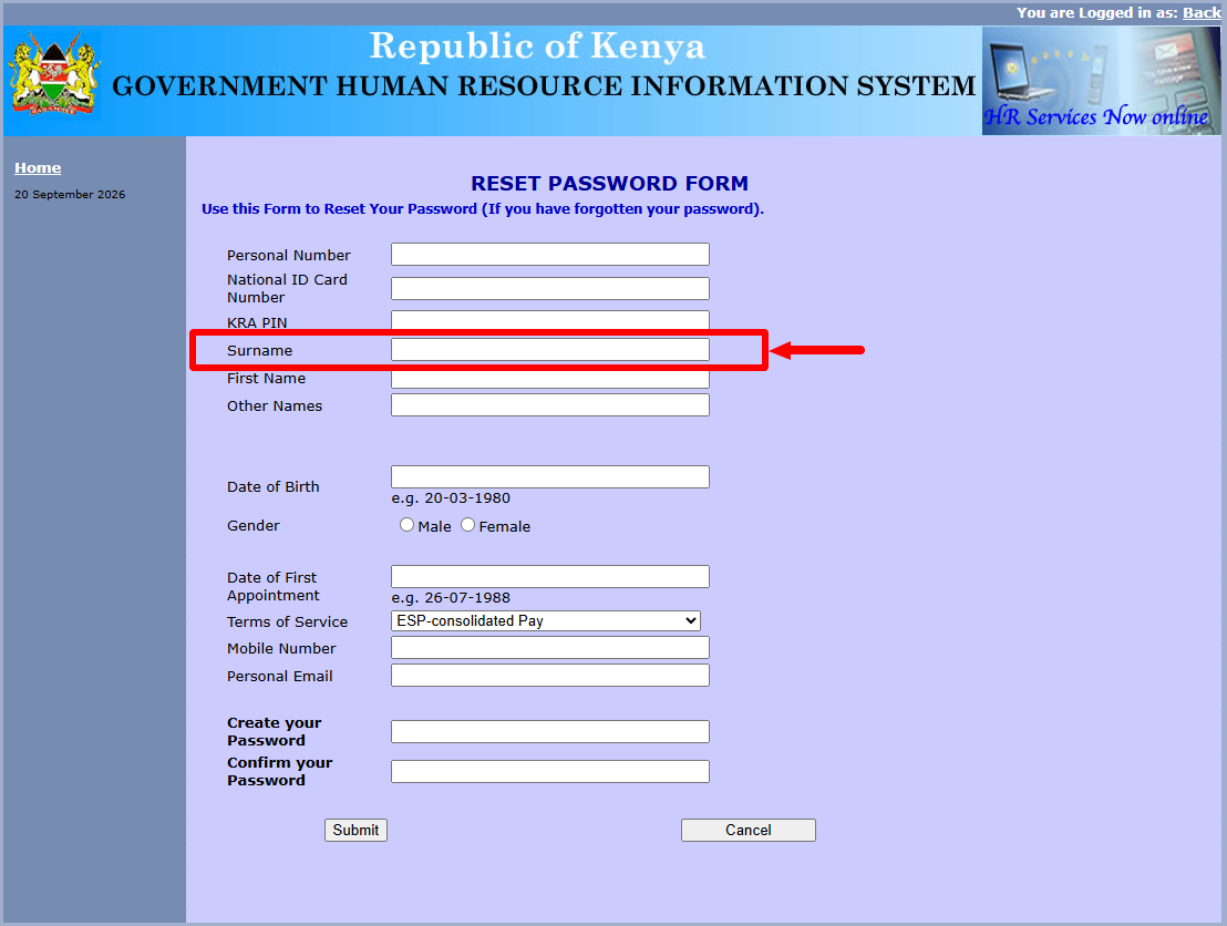 enter surname