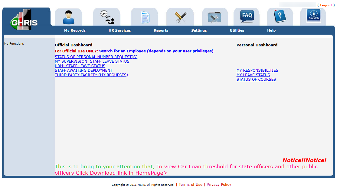 ghris account dashboard