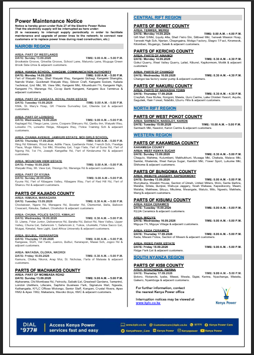 kenya power maintenance notice