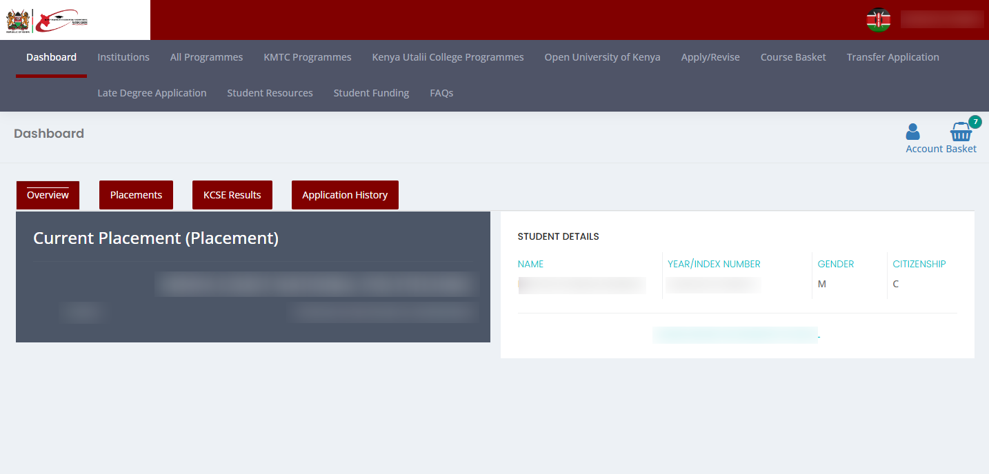 kuccps students portal dashboard