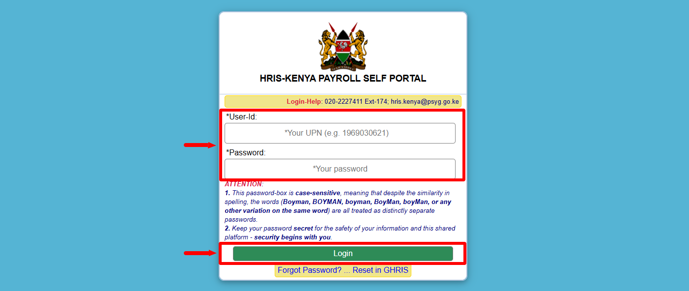 log in to hris kenya payroll self portal