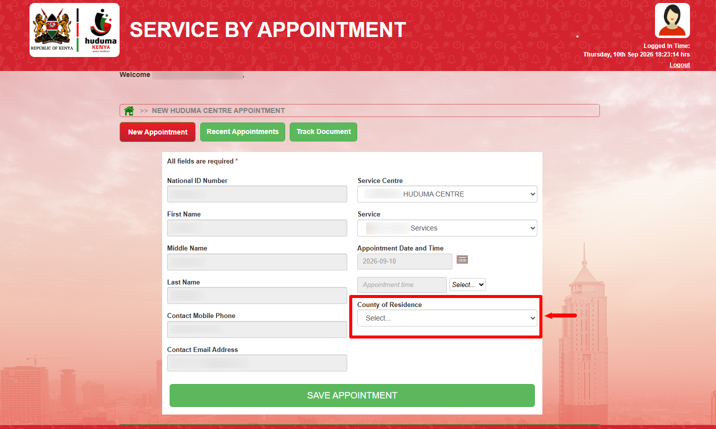 select county of residence