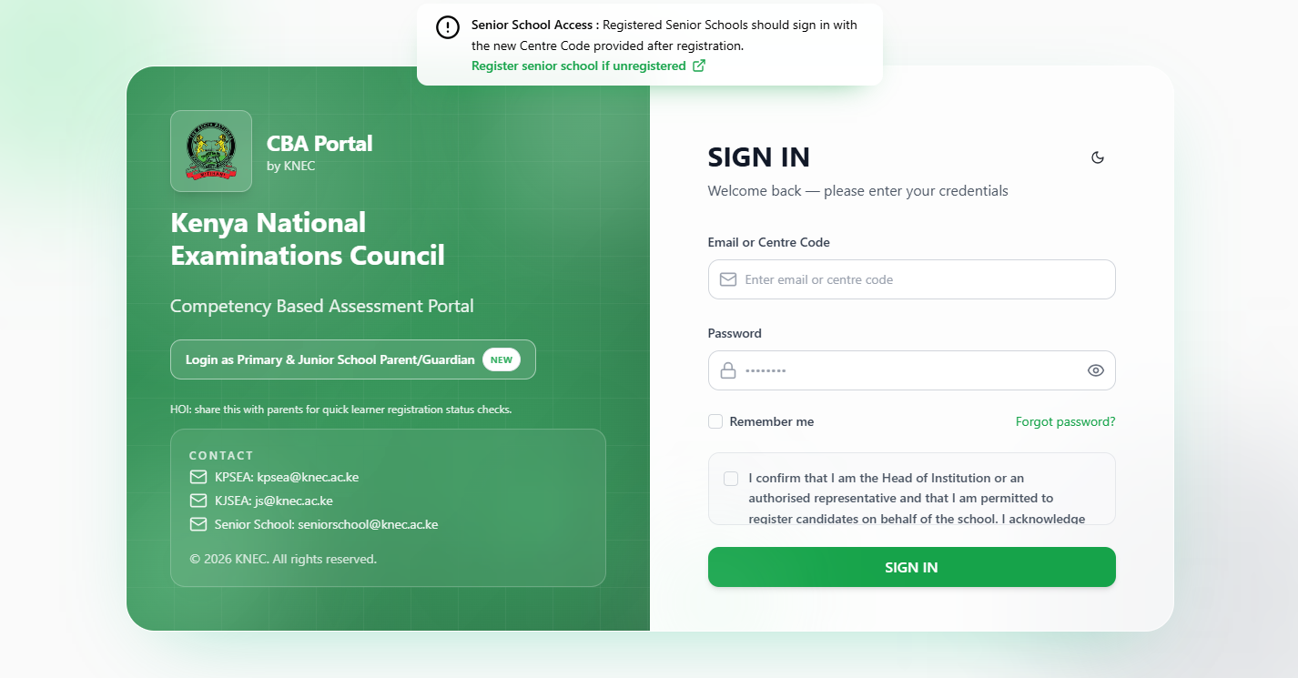 visit knec cba portal